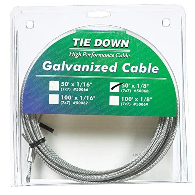 Tie Down 50068 1/8 in. x 50 ft. Galvanized Cable w/ Swagged Loop and Thimble