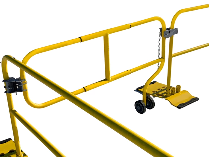 Tie Down 70908 Adjustable 5 ft. - 7 ft. Yellow Wheeled Guardrail Gate & Latch Kit